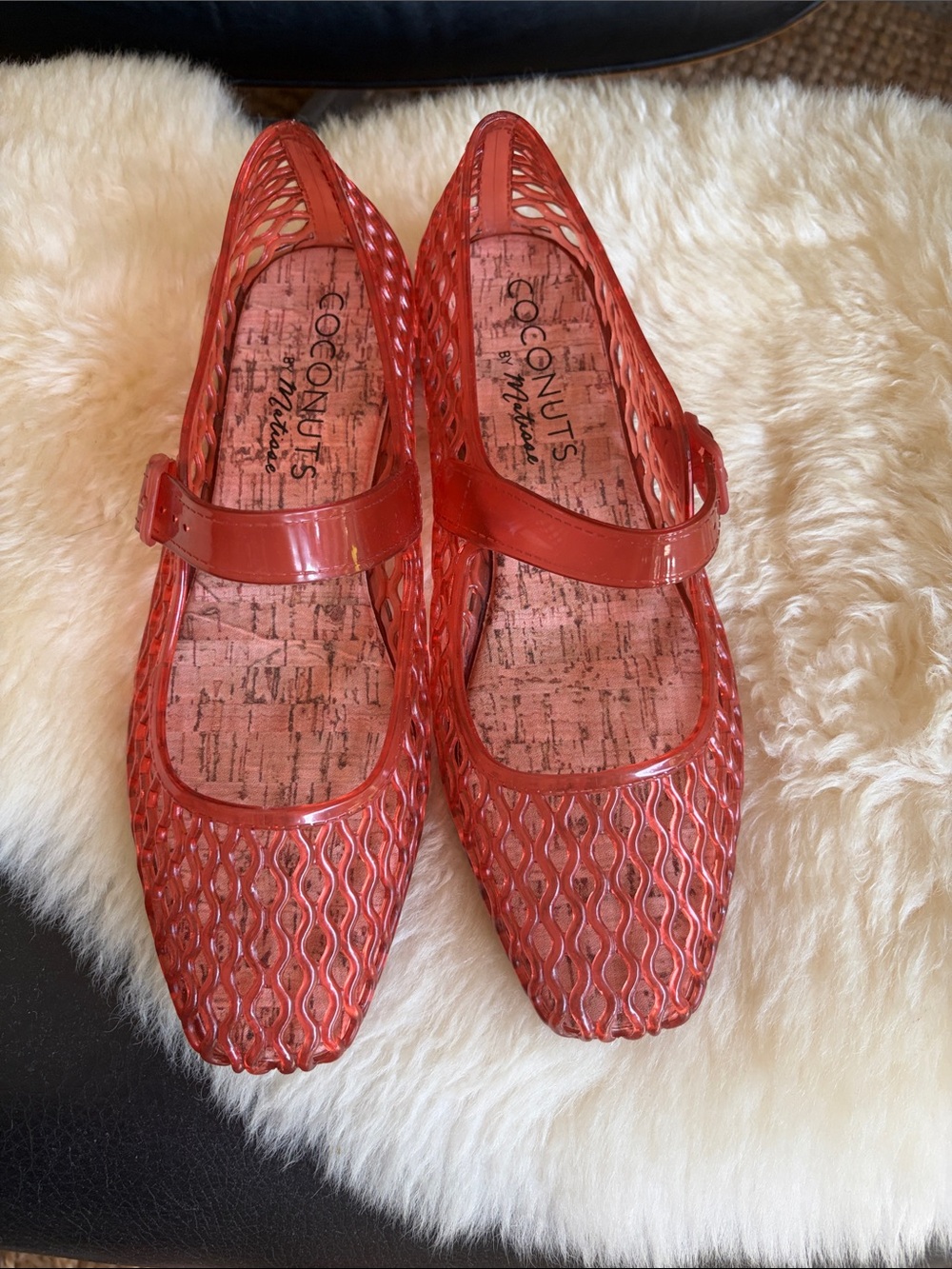 Red Jelly Mary Jane Flats